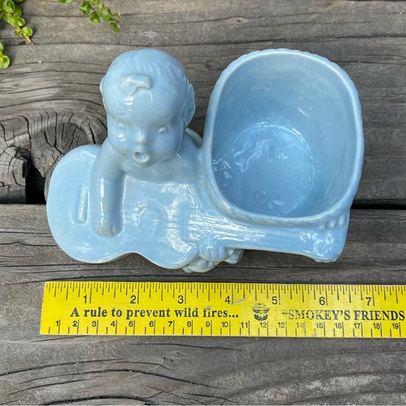 Vintage Blue Ceramic Baby and Guitar Dish or Indoor Planter - Picture 10 of 13
